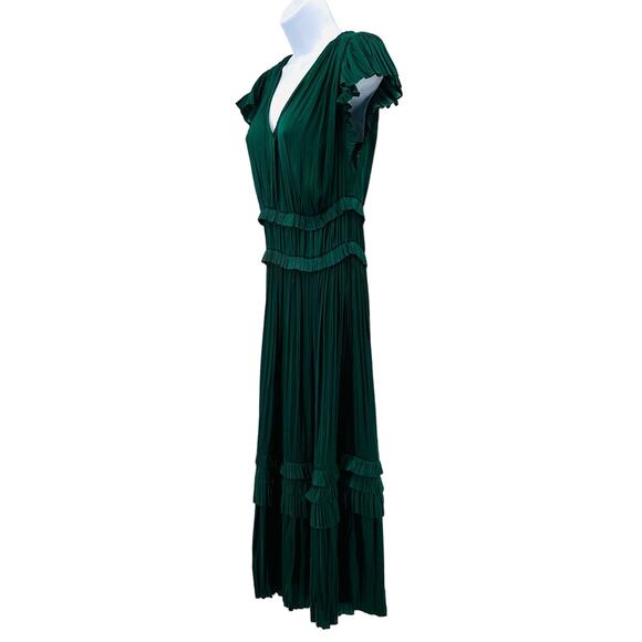 Current Air by Anthropologie Green Sereia Pleated Midi Dress Womens Small V Neck - Picture 6 of 13